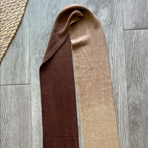 VINTAGE SCARF 80s Ombre 3-tone Tan Brown and Cream Knit Jersey w Fringe - Picture 13 of 15